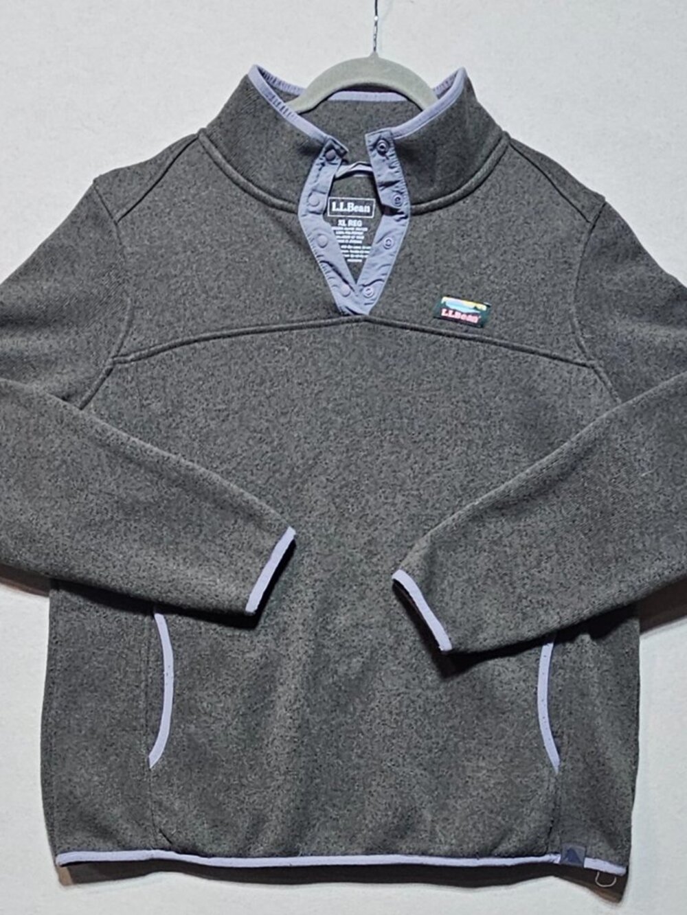 LL Bean Pullover Sweatshirt Women's XL Snap Neck Green Gray Cozy